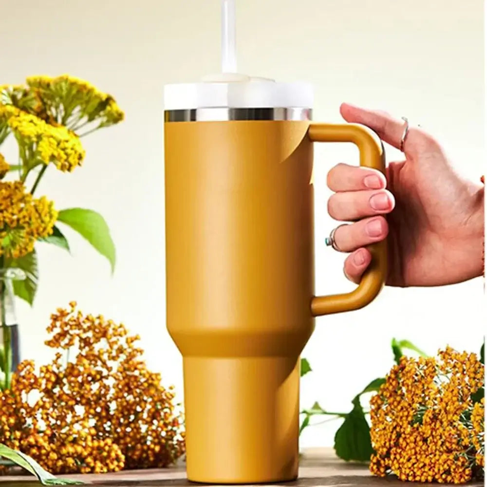 40oz Stainless Steel Tumbler with Handle & Straw – Perfect for Travel